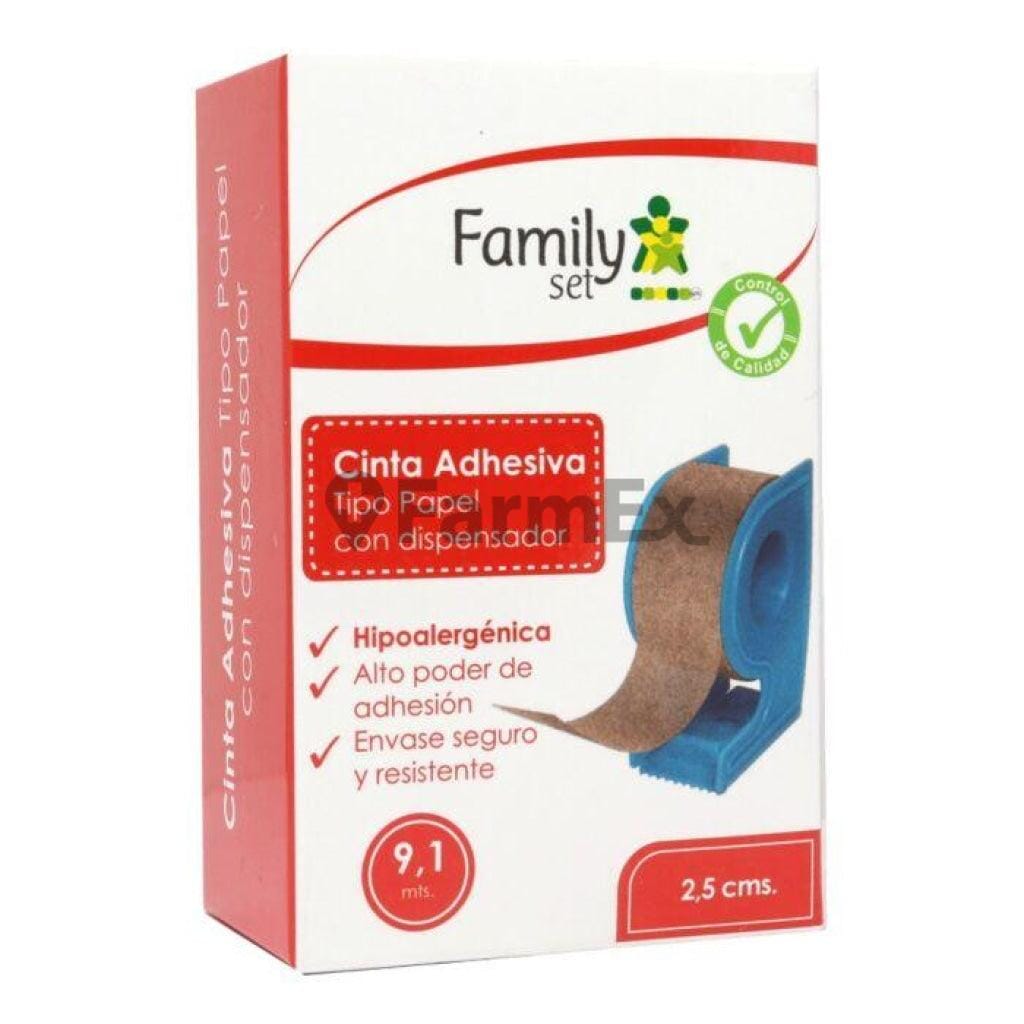 Cinta Adhesiva tipo Papel Con Dispensador 9,1m x 2,5cm (Family set) Farmex-Pluxee-Persistente